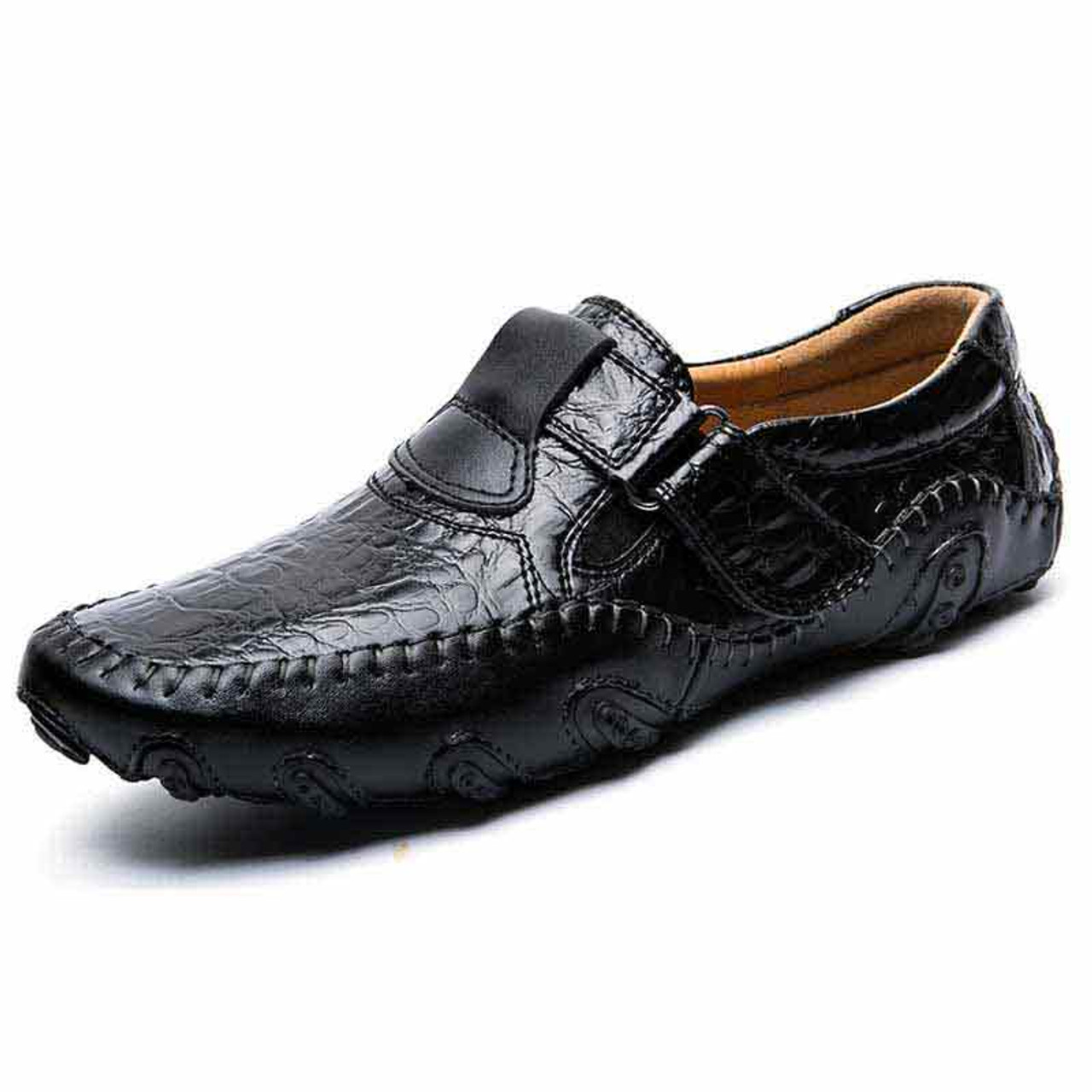 mens black leather velcro shoes