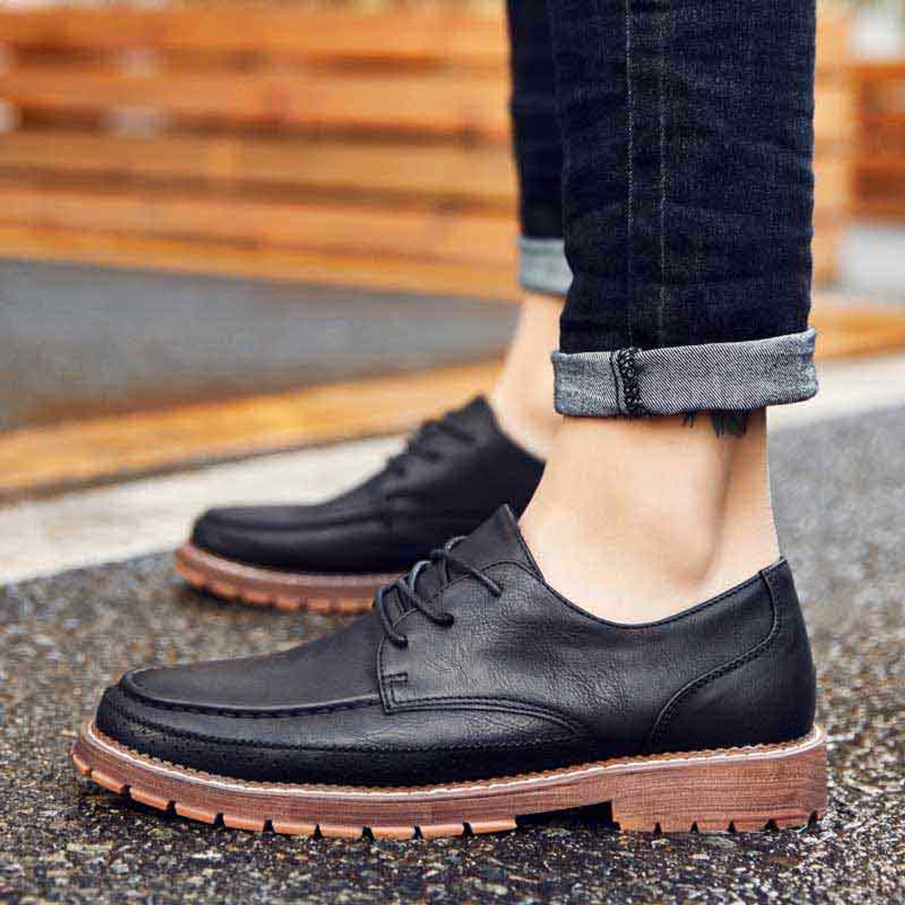 Black retro leather derby dress shoe | Mens dress shoes online 1480MS