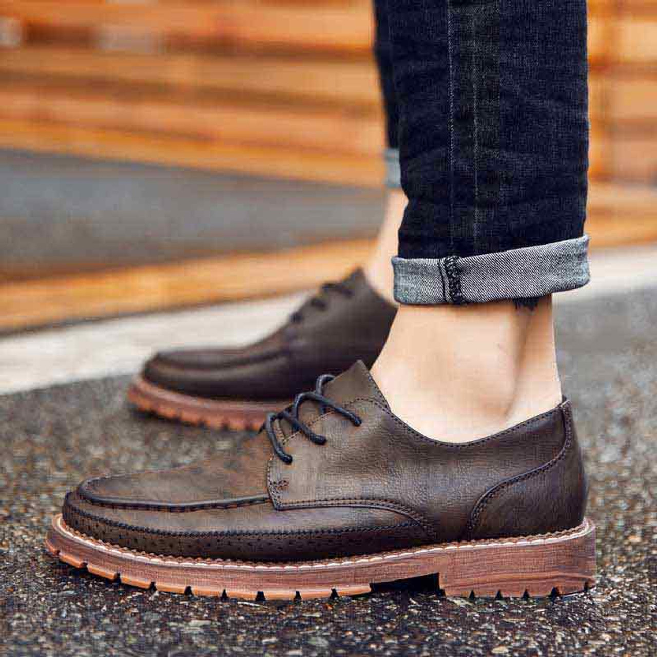 Brown retro leather derby dress shoe | Mens dress shoes online 1480MS
