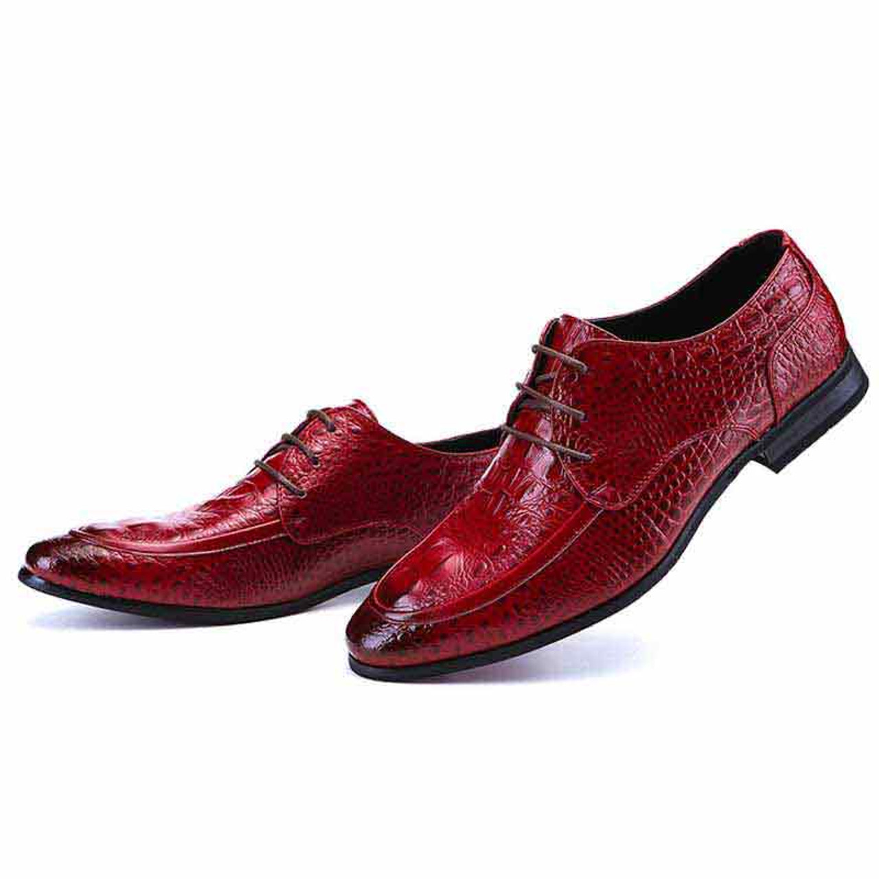 Red crocodile skin pattern derby dress shoe | Mens dress shoes online ...