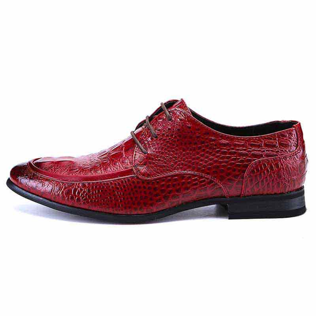 Red crocodile skin pattern derby dress shoe | Mens dress shoes online ...