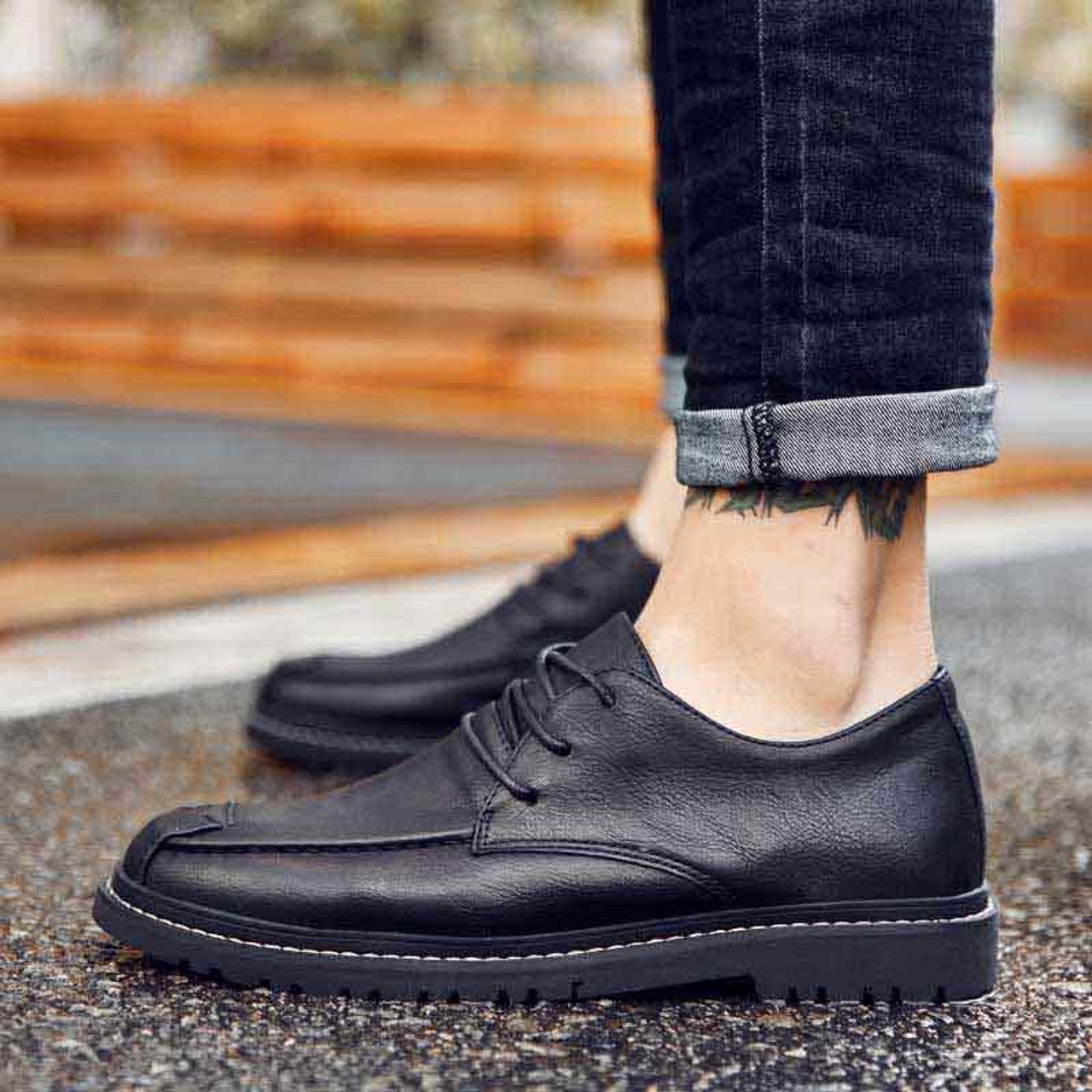 Black retro leather derby dress shoe | Mens dress shoes online 1494MS