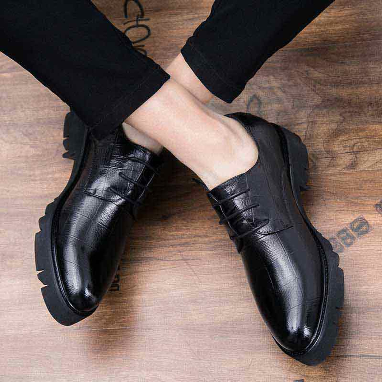 Black check block leather derby dress shoe | Mens dress shoes online 1498MS