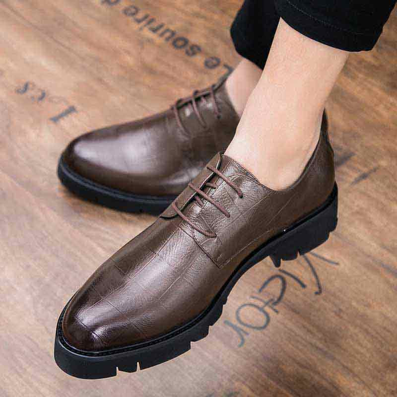 Brown check block leather derby dress shoe Mens dress shoes online 1498MS