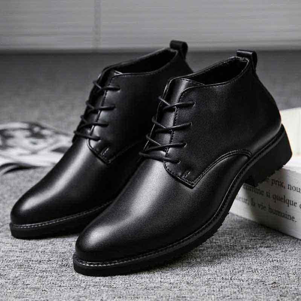Black plain derby dress shoe boot | Mens shoe boots online 1504MS