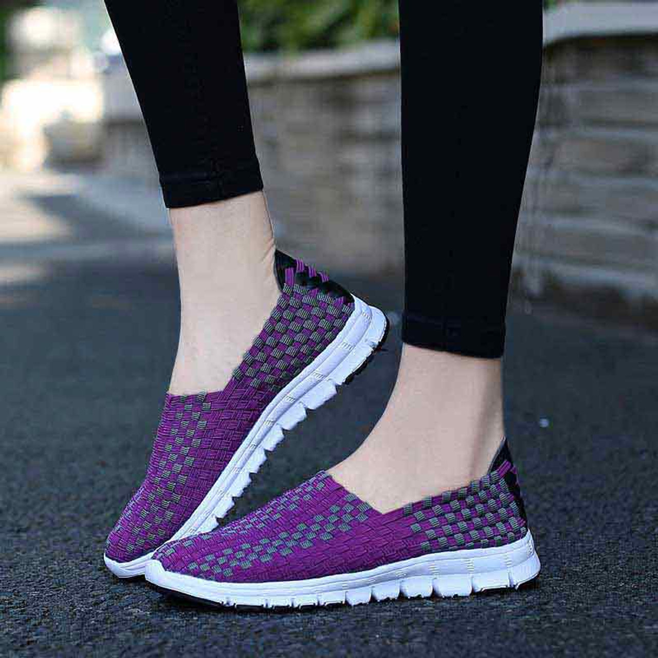 Purple knit check slip on shoe sneaker | Womens sneakers shoes online ...