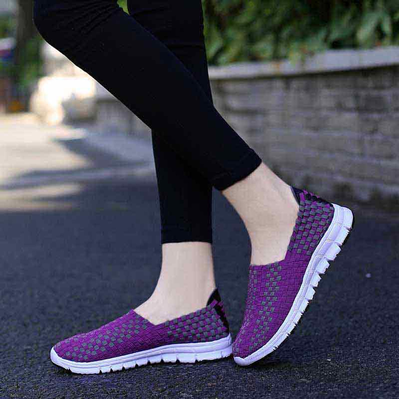 Purple knit check slip on shoe sneaker | Womens sneakers shoes online ...