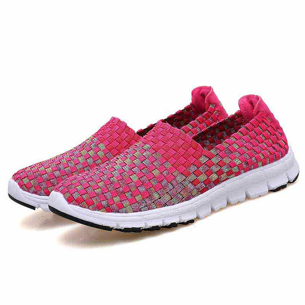Red knit check slip on shoe sneaker | Womens sneakers shoes online 1851WS