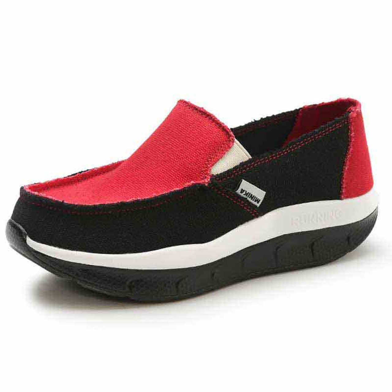 womens red canvas slip on shoes