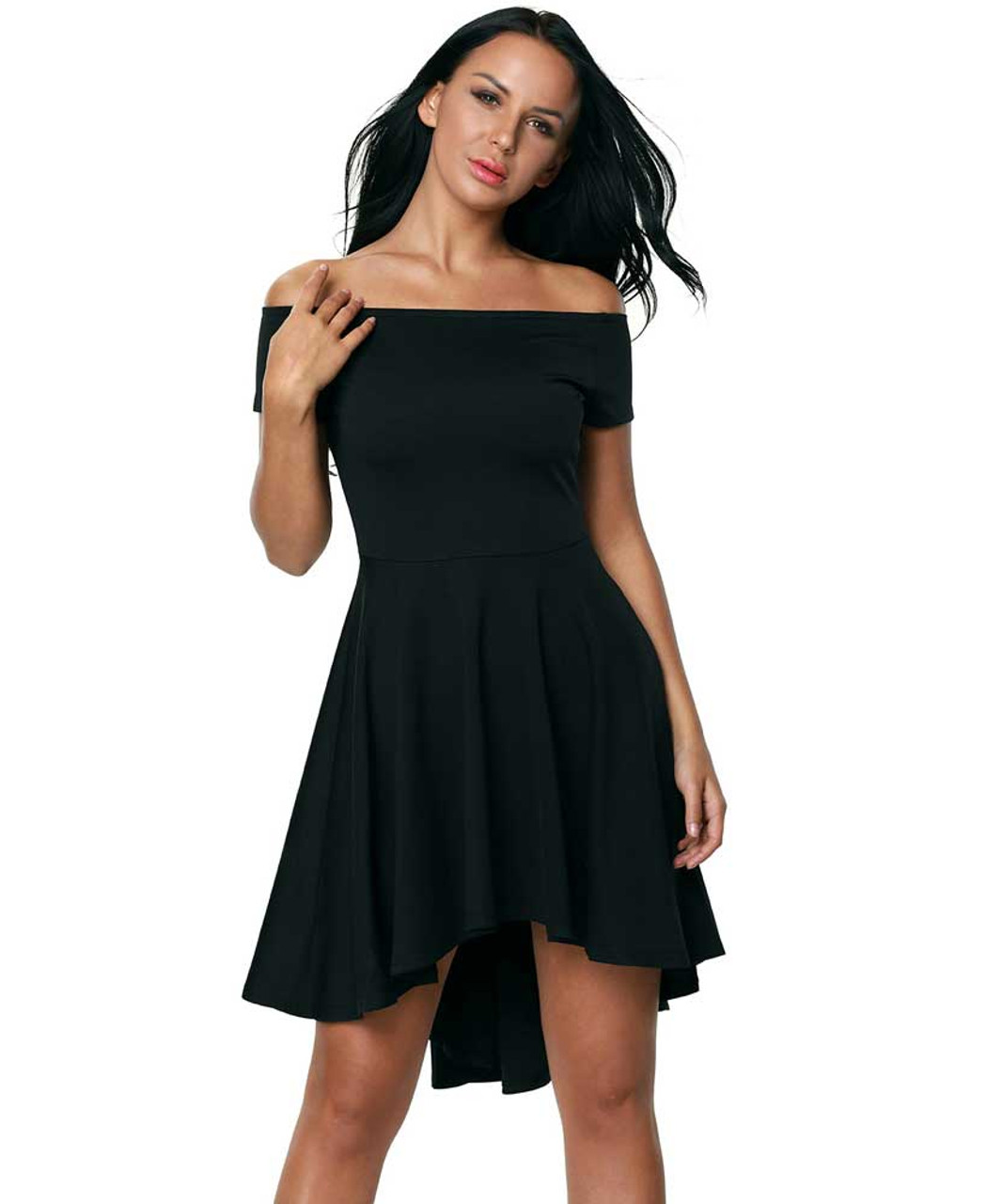 black short front long back dress