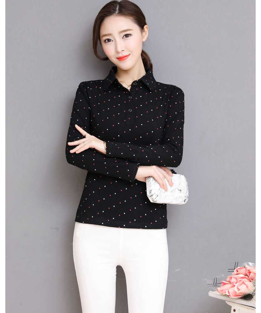 Black cross pattern long sleeve button 