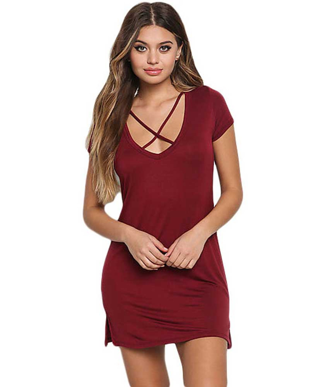 red v neck dress uk