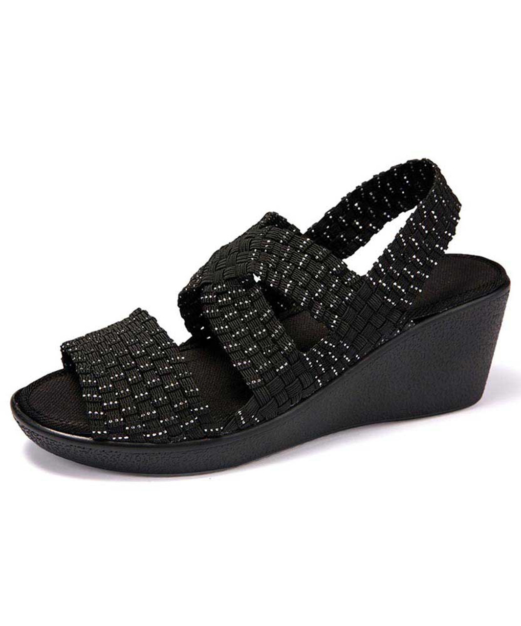 black wedge slip on shoes