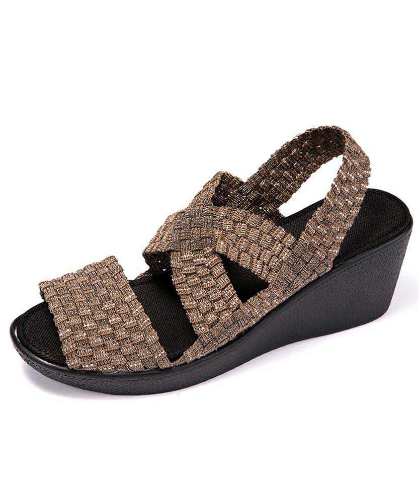 Khaki cross check slip on shoe wedge 
