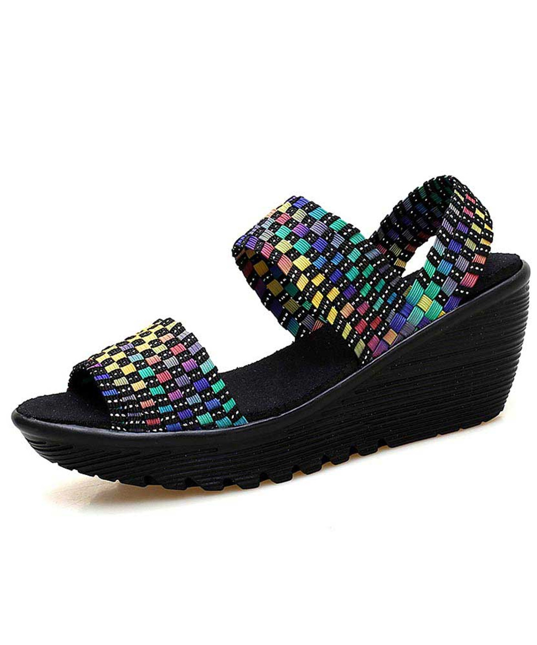 Rainbow weave check slip on shoe wedge sandal | Womens wedge sandals online  1872WS