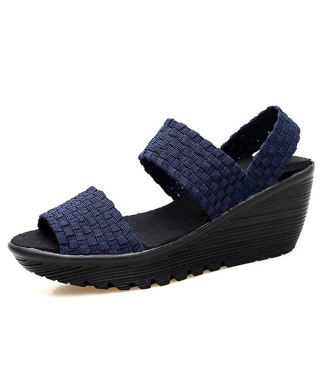 womens navy wedge shoes