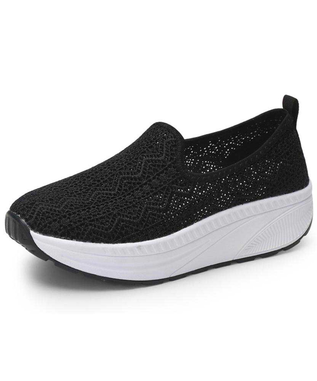 Black flyknit texture slip on rocker bottom shoe sneaker | Womens ...