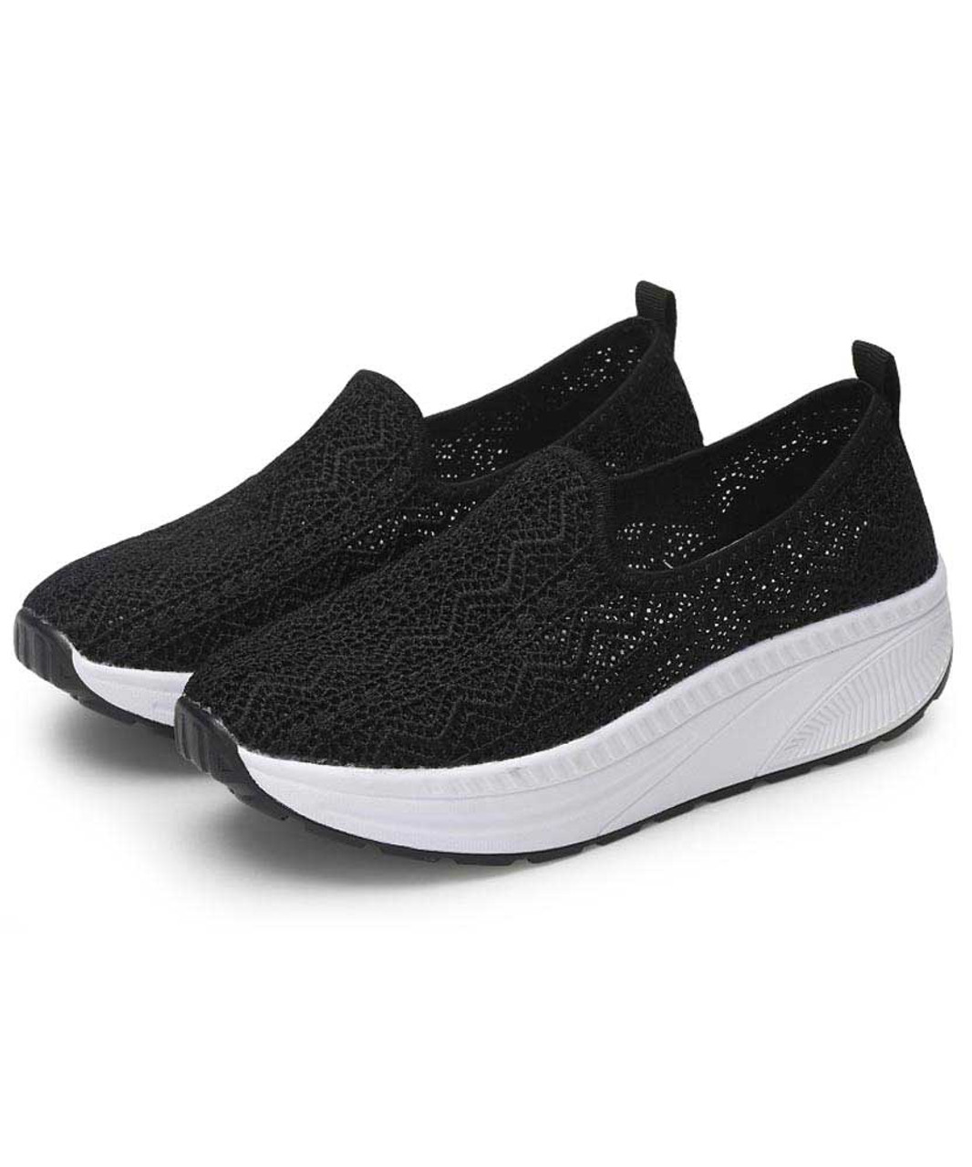 Black flyknit texture slip on rocker bottom shoe sneaker | Womens ...