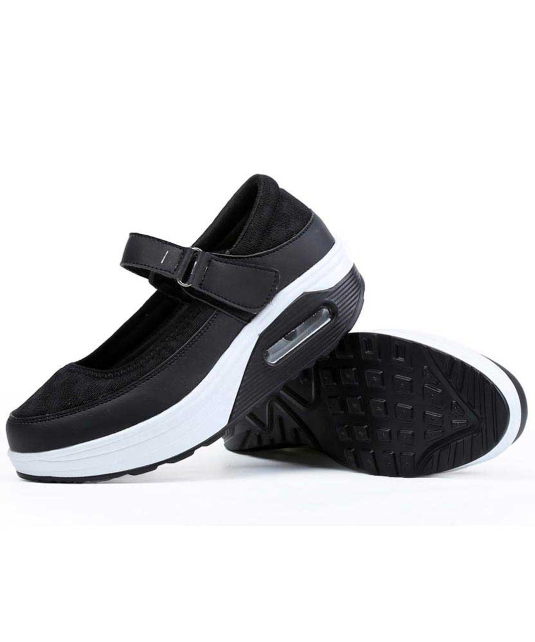 Black low cut velcro slip on rocker bottom shoe sneaker | Womens rocker ...