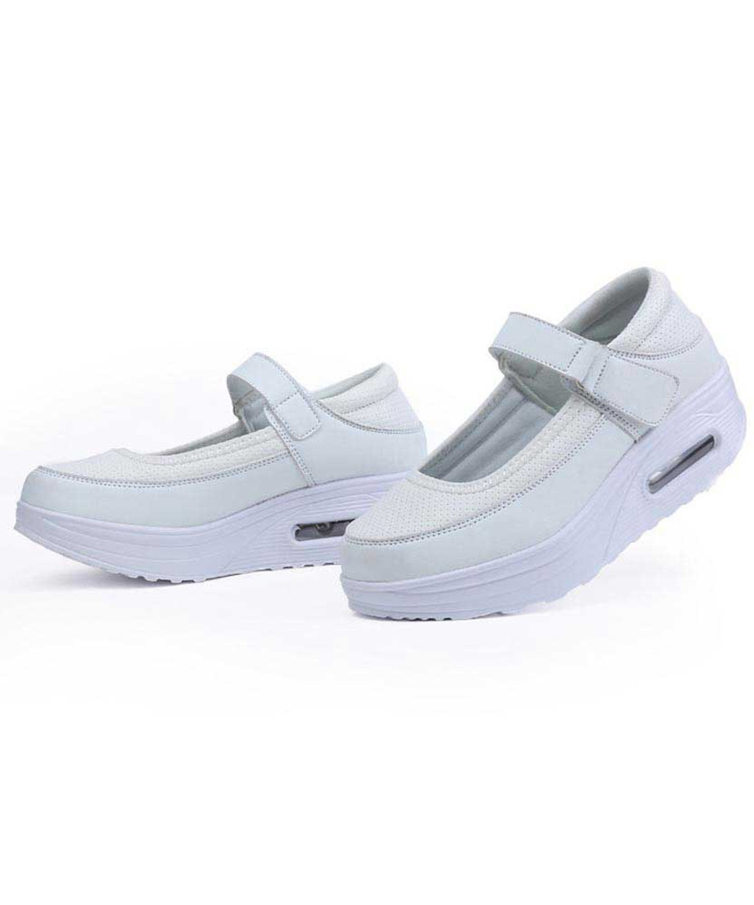 White velcro strap low cut slip on rocker bottom sneaker