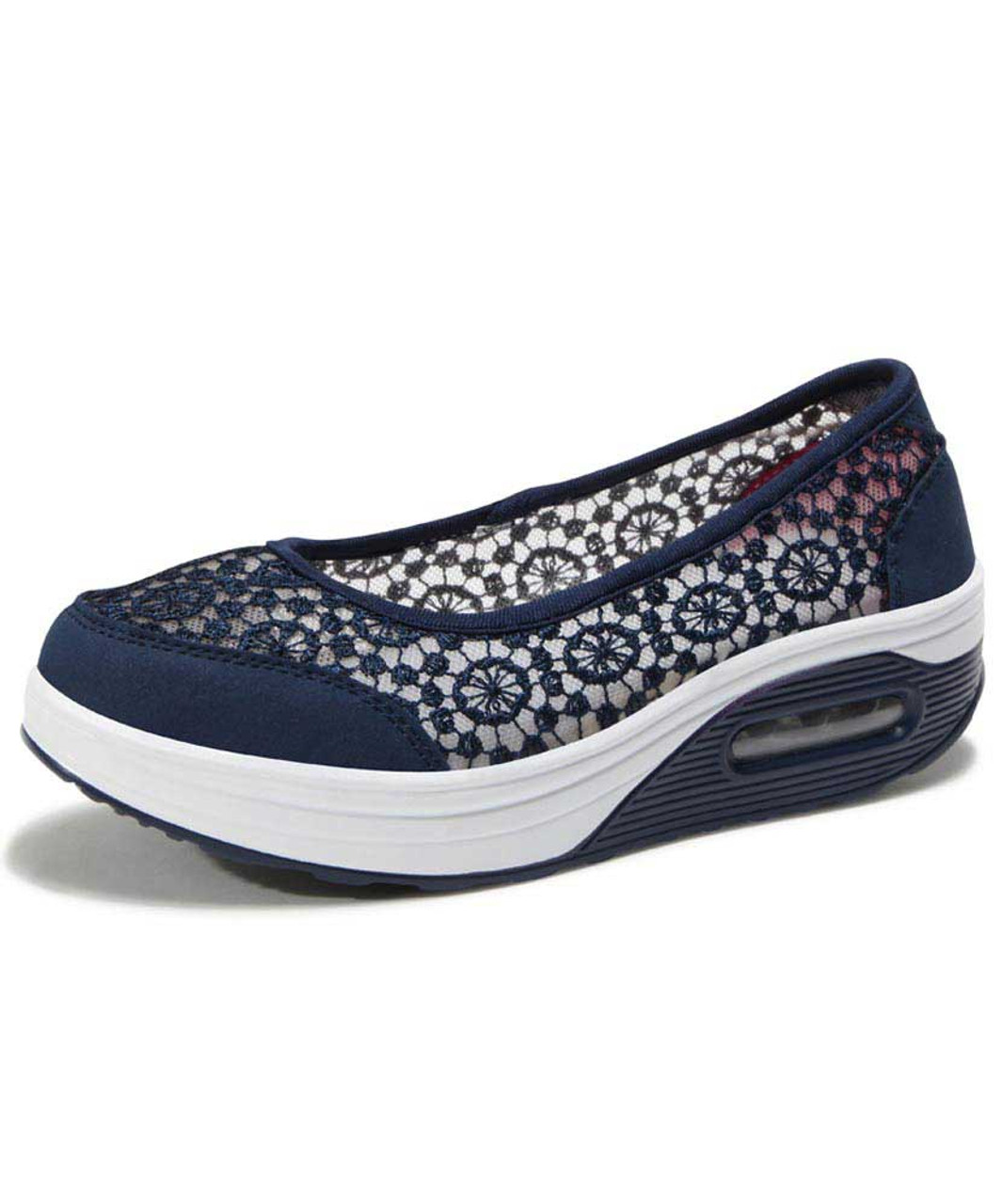 navy lace flat shoes