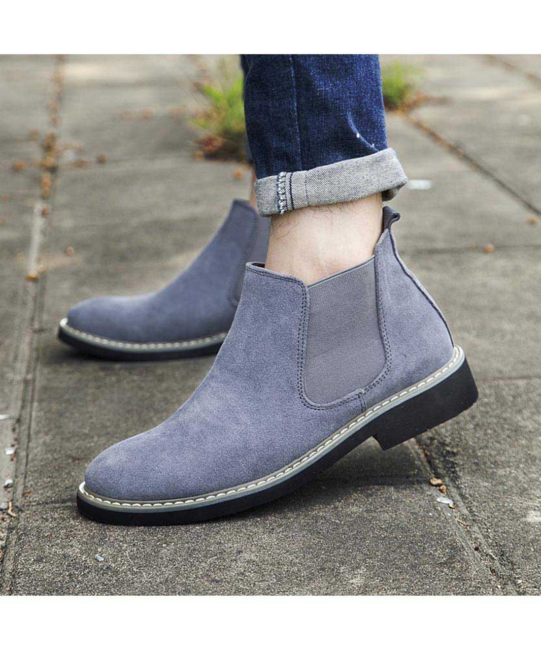 Grey slip on dress shoe boot in plain | Mens shoe boots online 1527MS