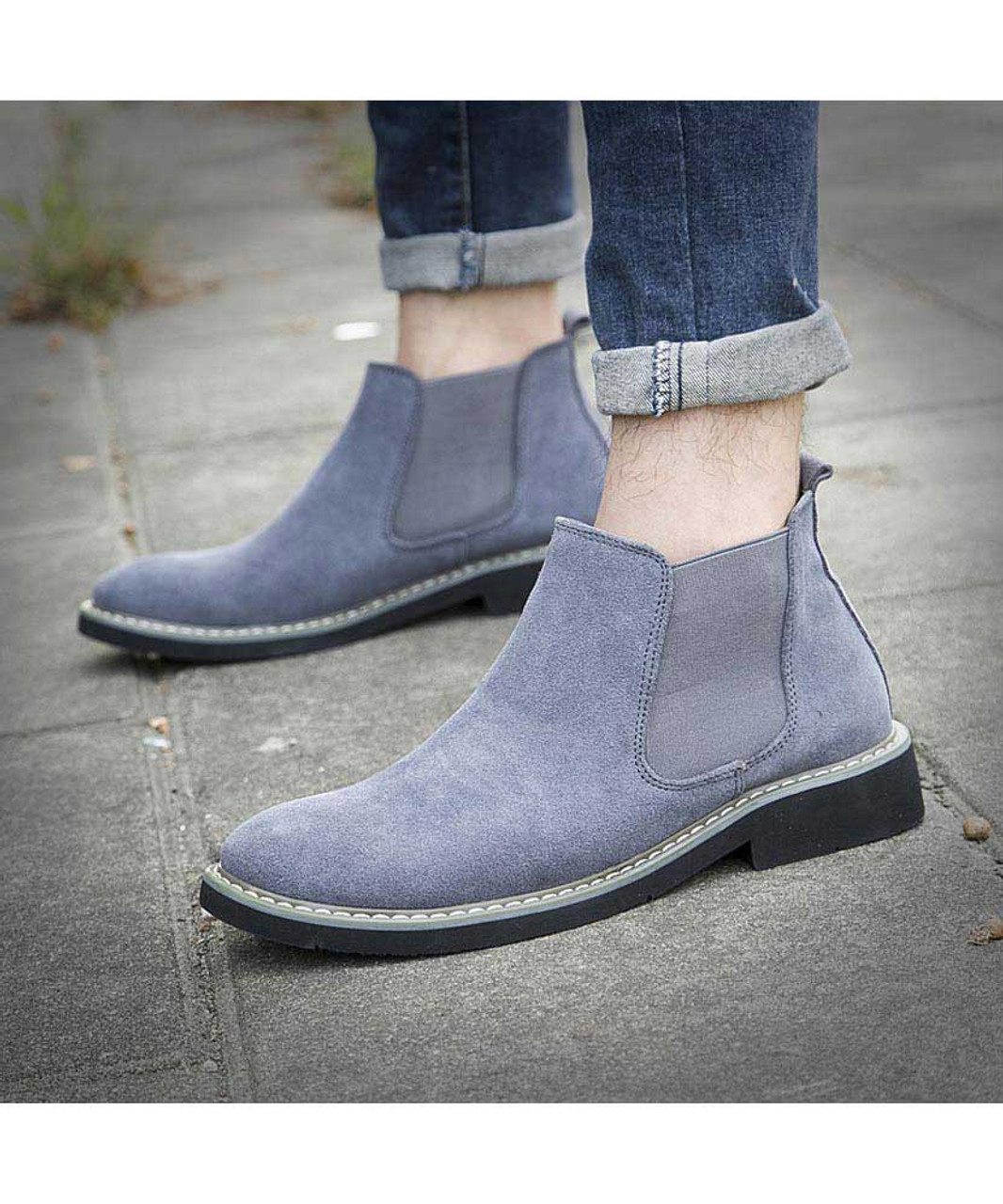 Grey slip on dress shoe boot in plain | Mens shoe boots online 1527MS