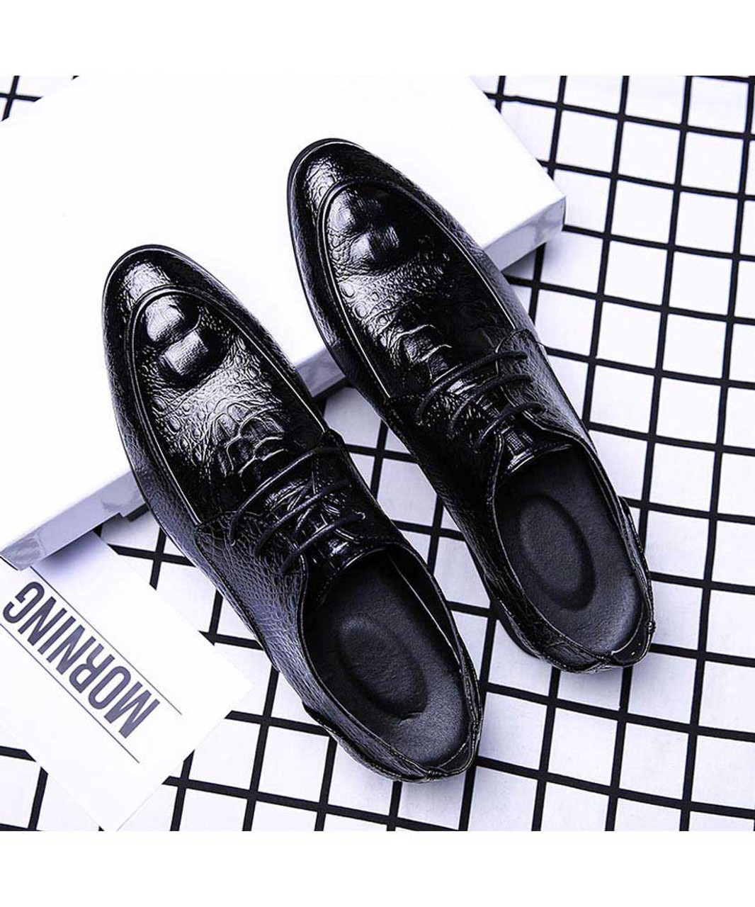Black crocodile skin pattern derby dress shoe | Mens dress shoes online ...