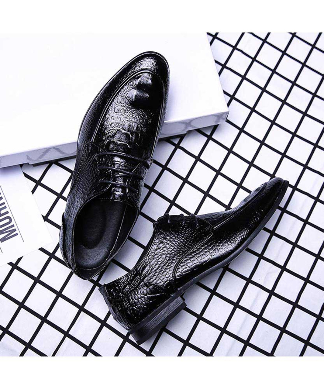 Black crocodile skin pattern derby dress shoe | Mens dress shoes online ...