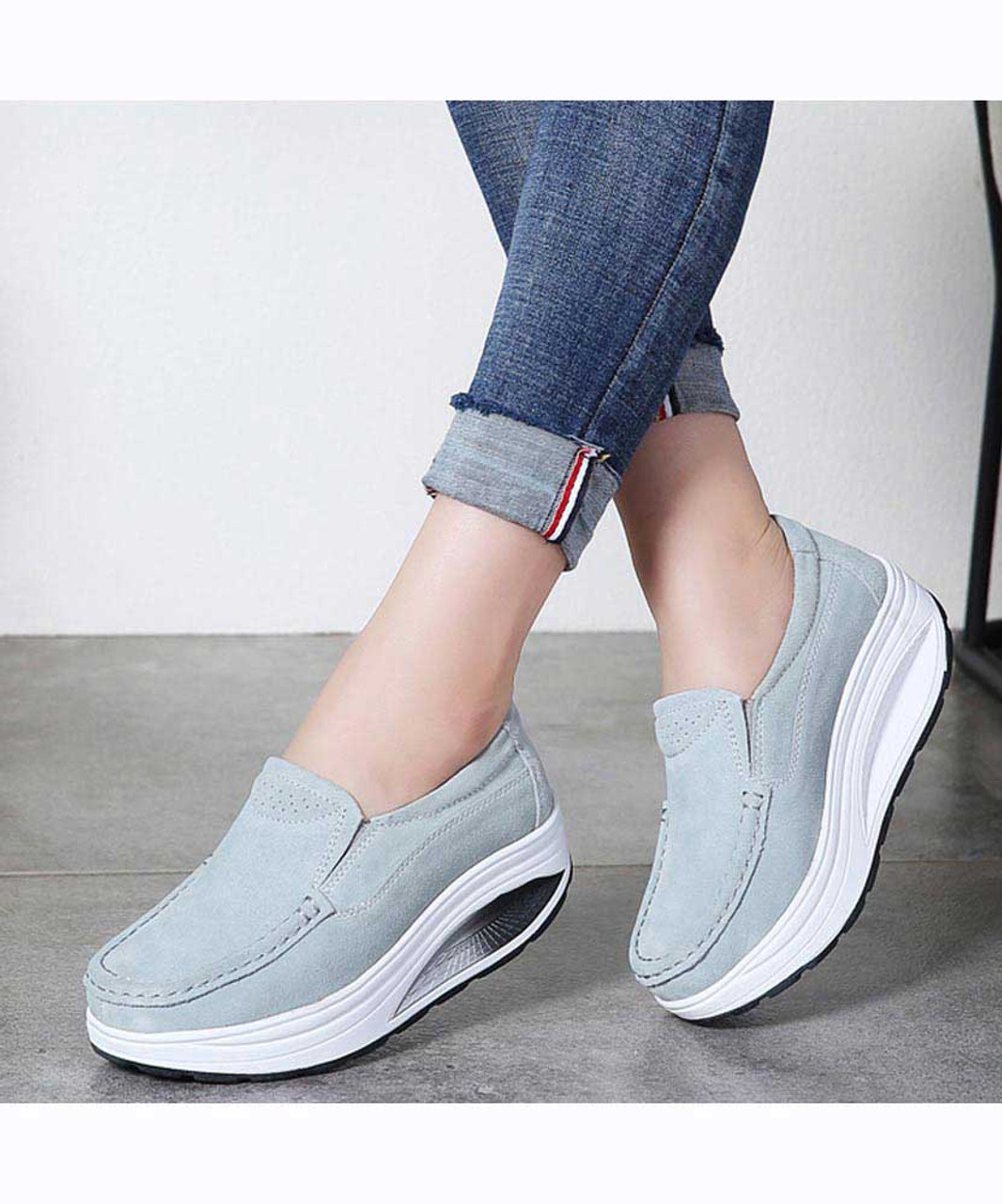 Grey hollow slip on rocker bottom shoe sneaker | Womens rocker shoes ...