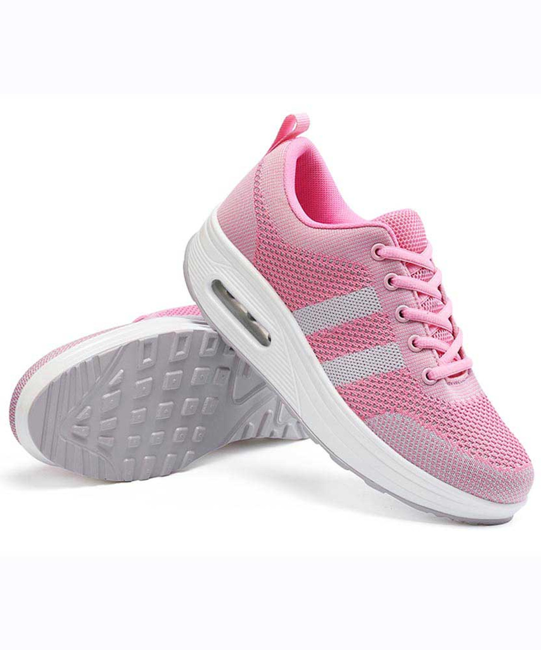 Pink grey stripe flyknit rocker bottom shoe sneaker | Womens rocker ...