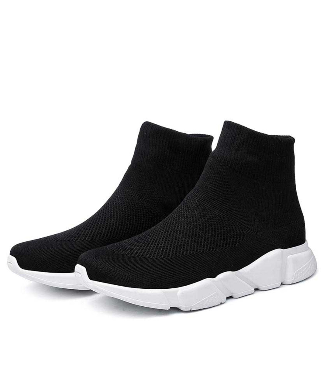 Black flyknit high top slip on sock like fit shoe sneaker | Mens shoe ...