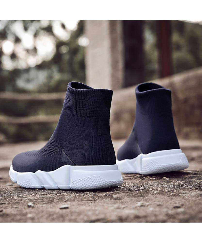 Black flyknit high top slip on sock like fit shoe sneaker Mens shoe