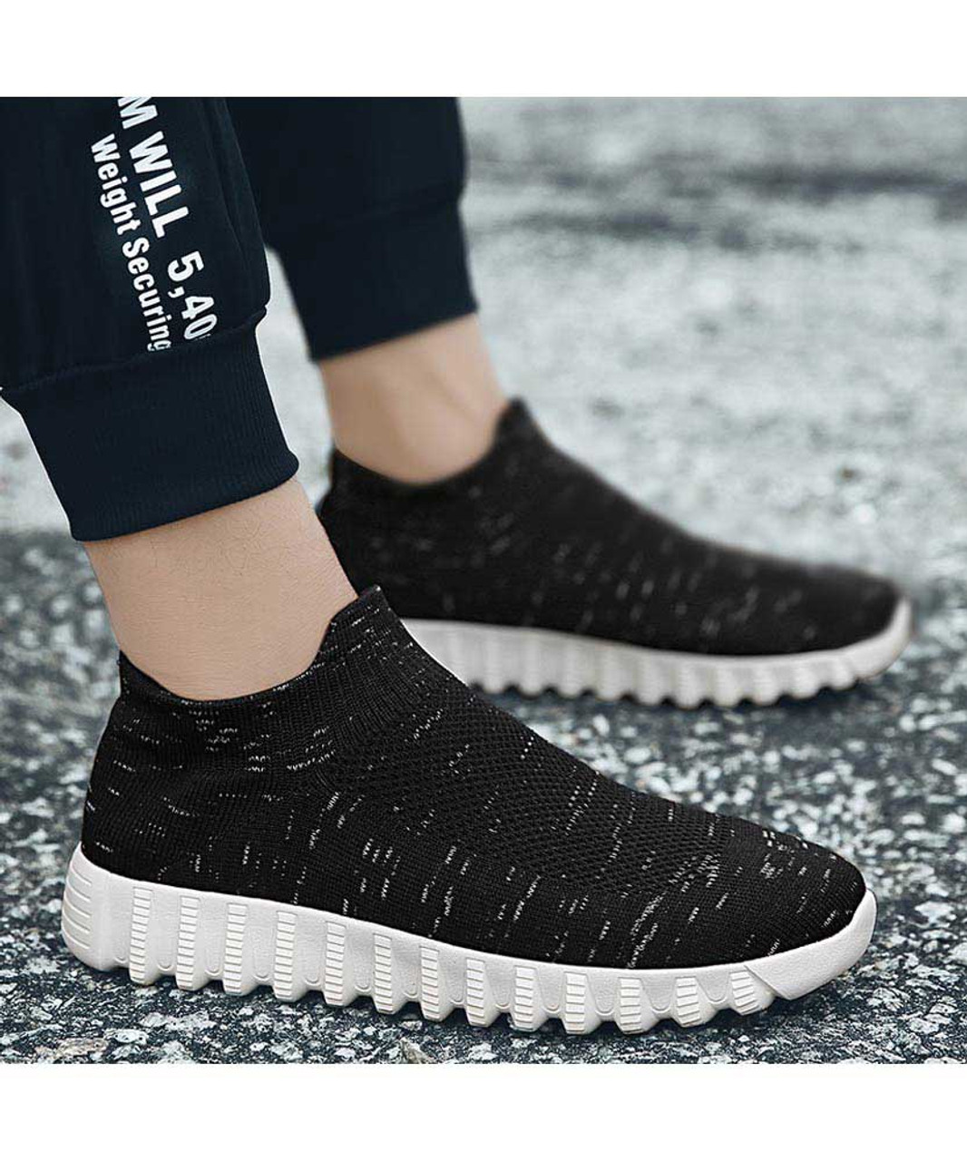 Black flyknit textured slip on sock like fit shoe sneaker | Mens shoe ...