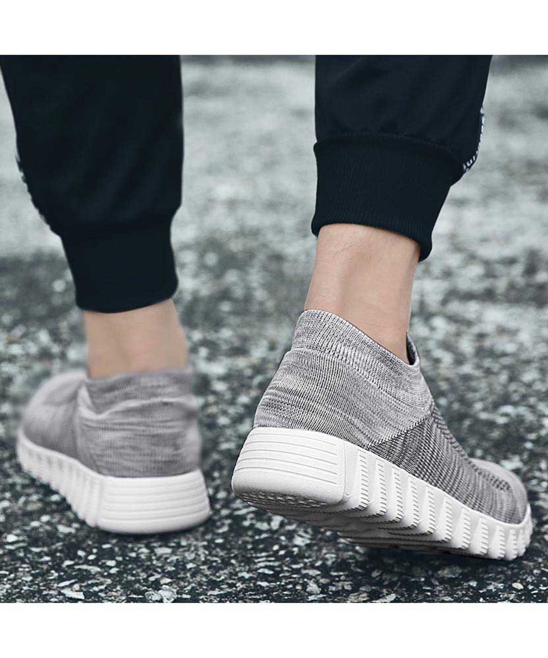 Grey flyknit textured slip on sock like fit shoe sneaker | Mens shoe ...