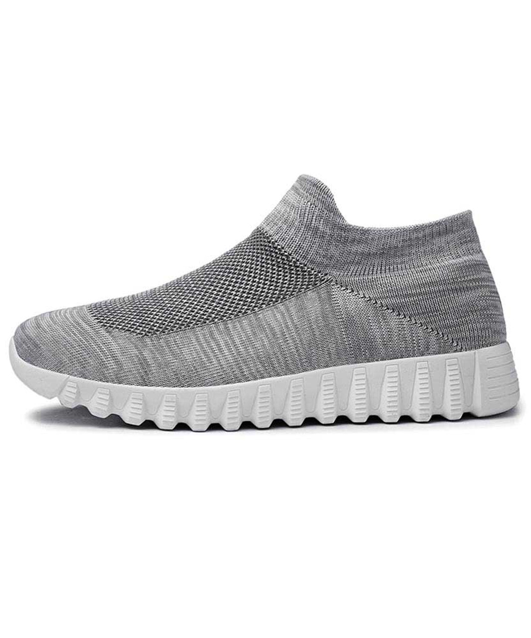 Grey flyknit textured slip on sock like fit shoe sneaker | Mens shoe ...
