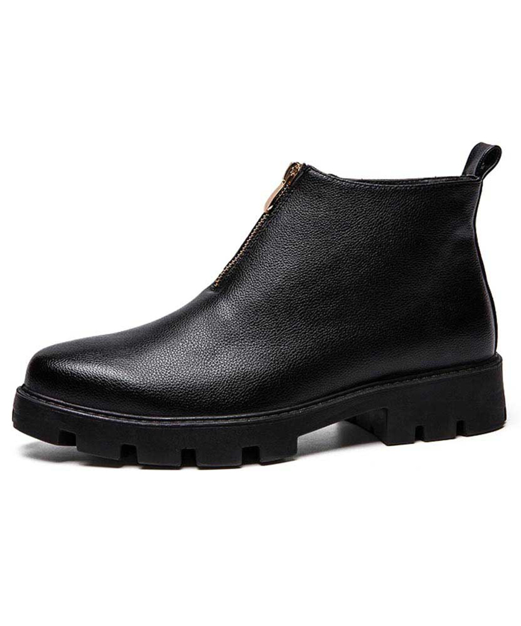 Black plain slip on dress shoe boot with zip on vamp | Mens shoe boots ...