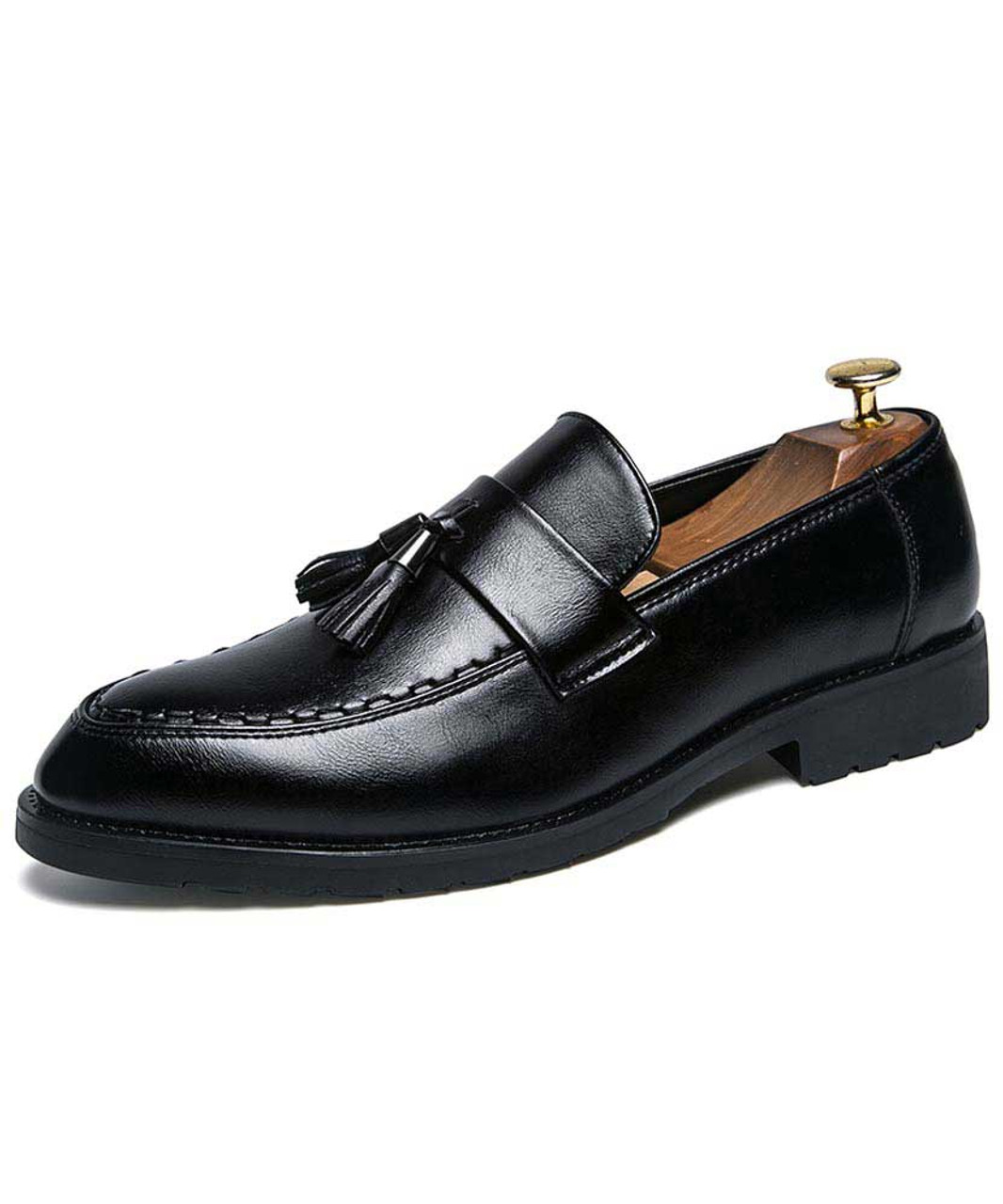 Black tassel on vamp leather slip on 