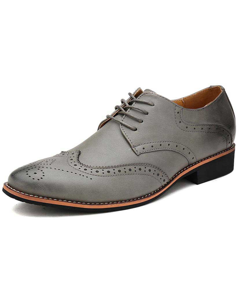 Khaki retro brogue leather derby dress 