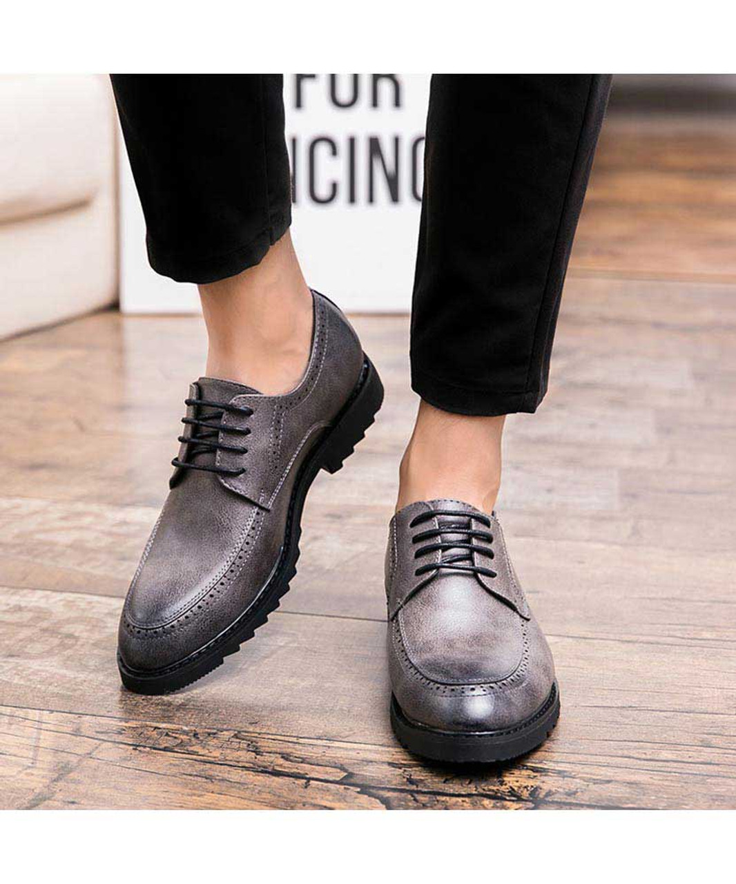 Grey retro brogue leather derby dress shoe | Mens dress shoes online 1623MS