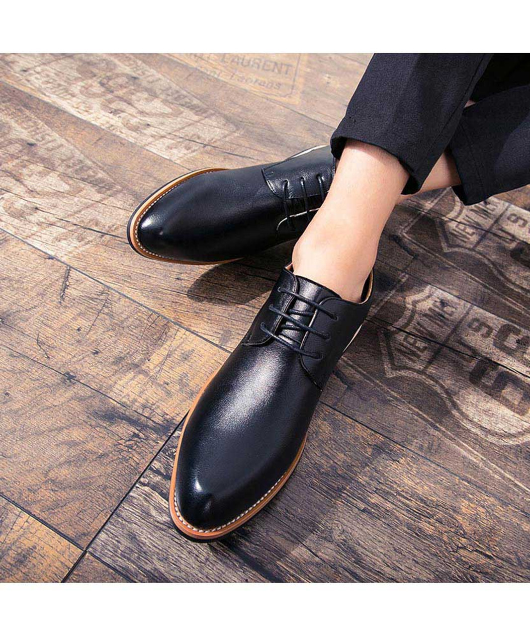 Black retro toned leather derby dress shoe | Mens dress shoes online 1627MS