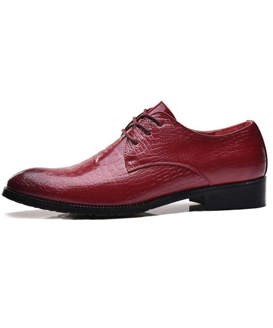 Red retro crocodile skin pattern derby dress shoe | Mens dress shoes ...