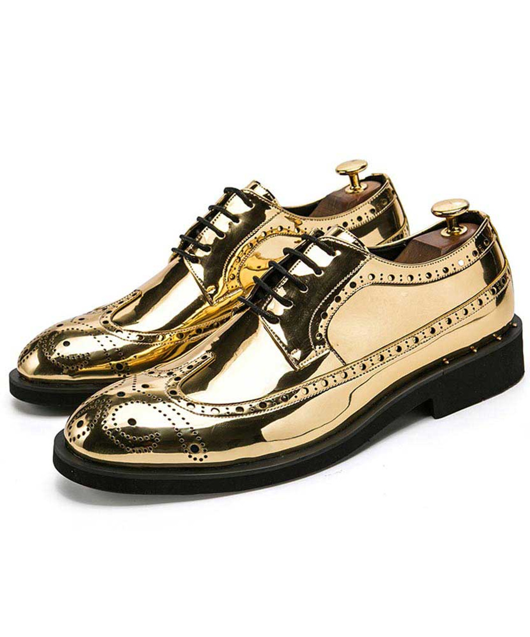 Golden brogue patent leather derby dress shoe | Mens dress shoes online ...