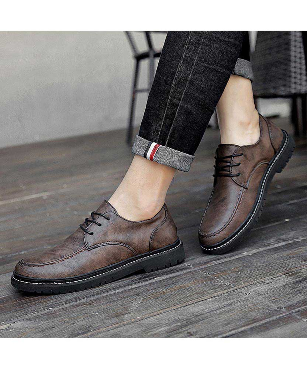Khaki retro texture leather derby dress shoe | Mens dress shoes online ...