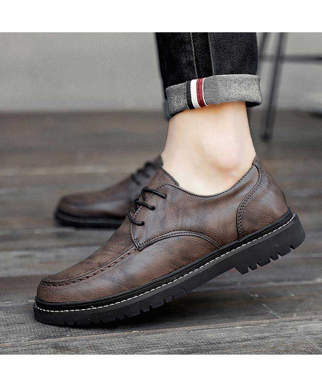 Khaki retro texture leather derby dress shoe | Mens dress shoes online ...