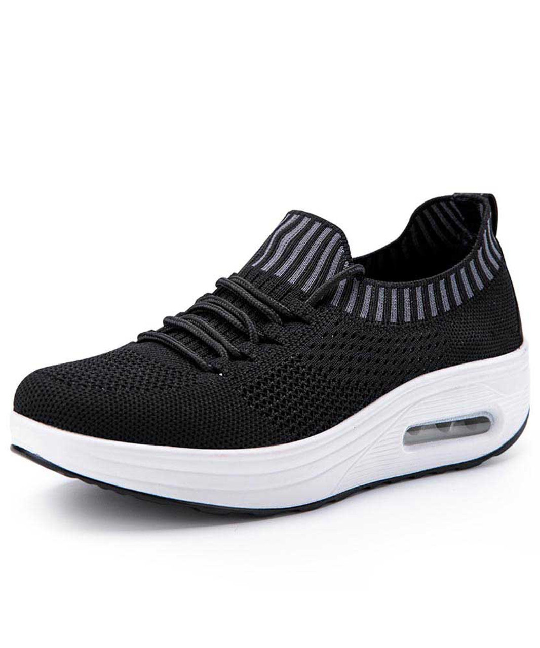 Black flyknit textured rocker bottom 