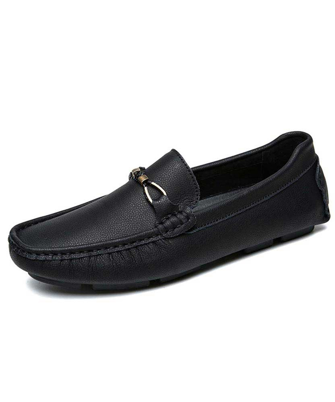 Black leather slip shoe loafer butterfly buckle | Mens shoe loafers online 1697MS