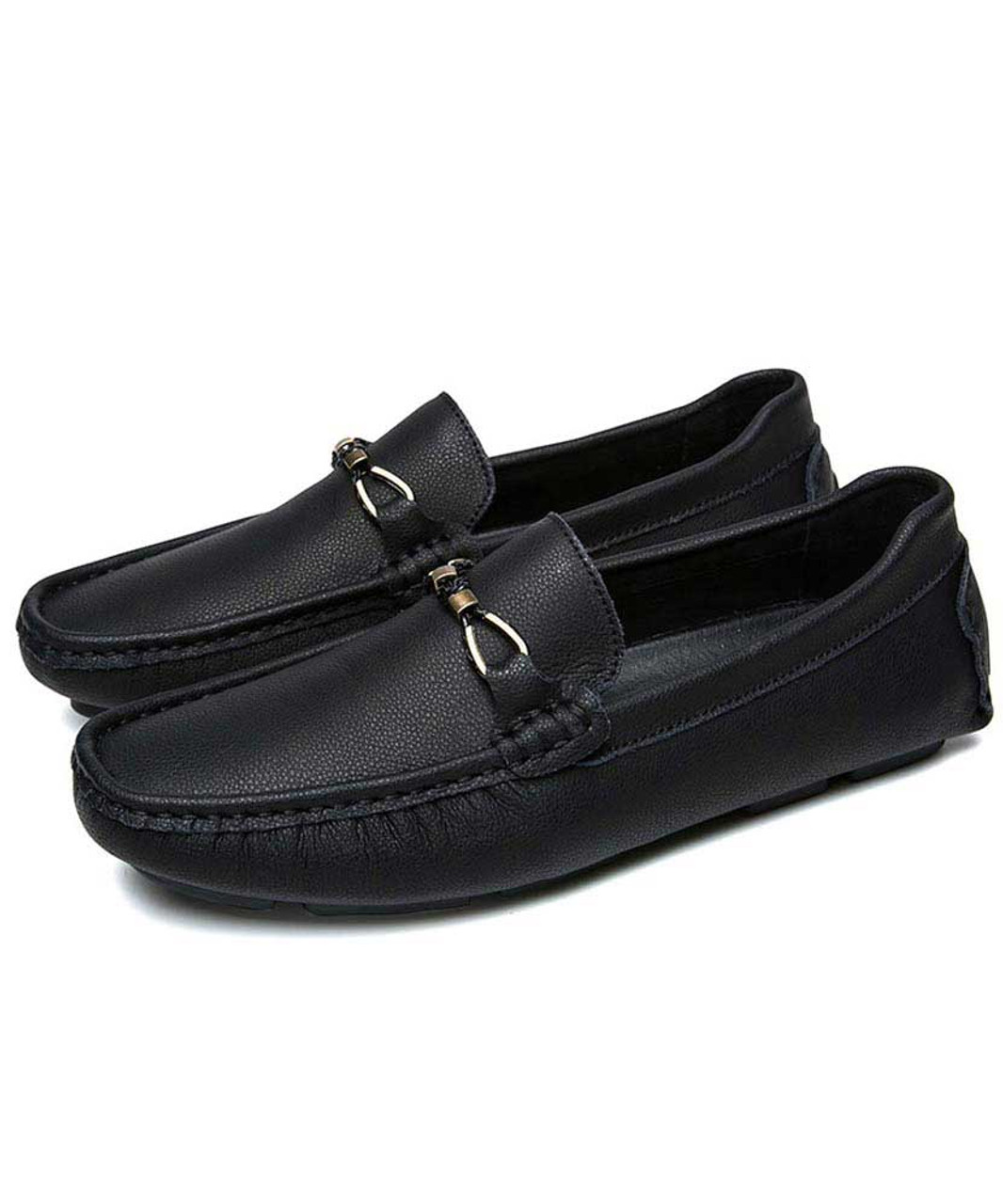 Black leather slip on shoe loafer with butterfly buckle | Mens