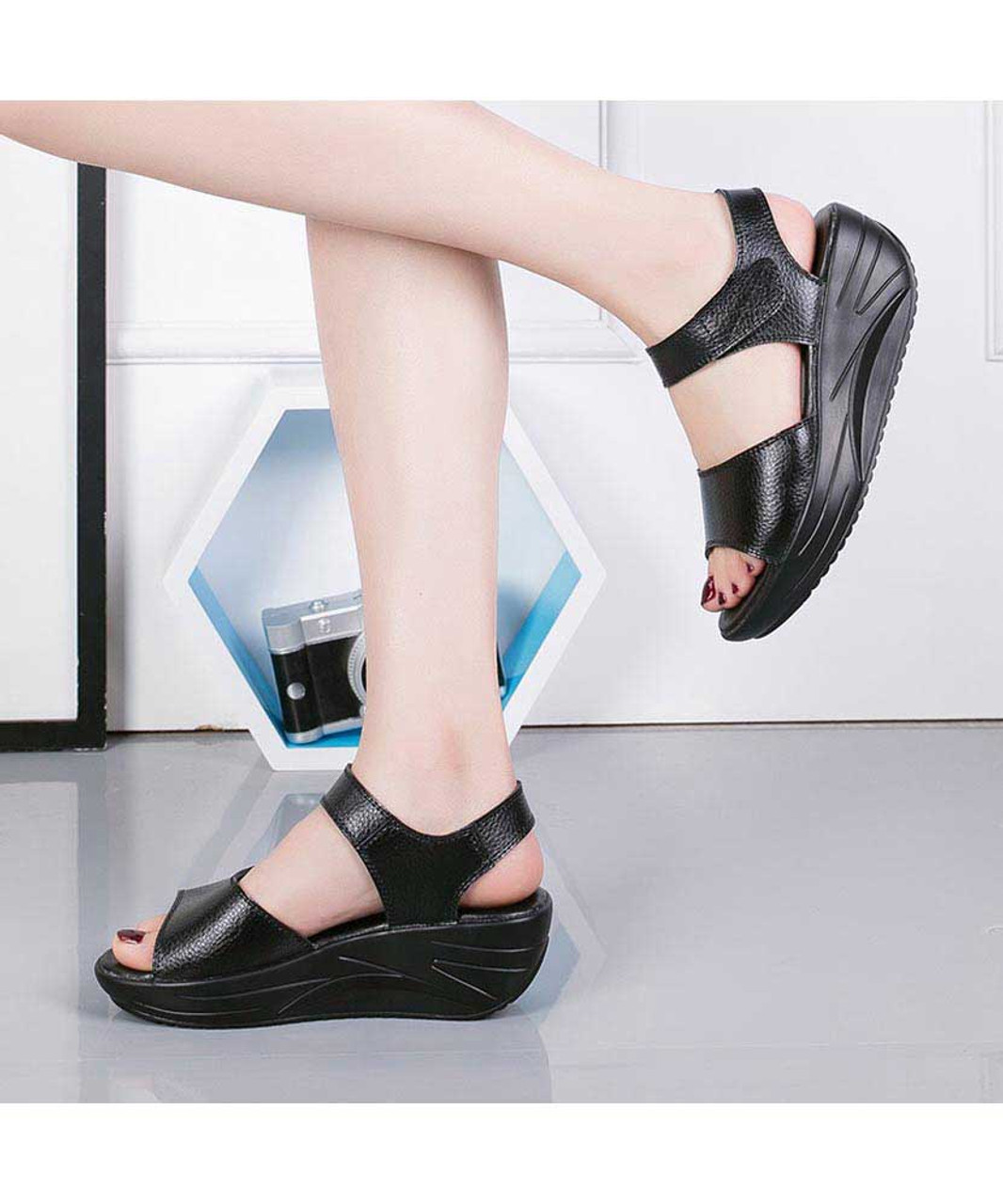 Buy Black Plain Emily Cut-out Strap Wedges by THE ALTER Online at Aza  Fashions.