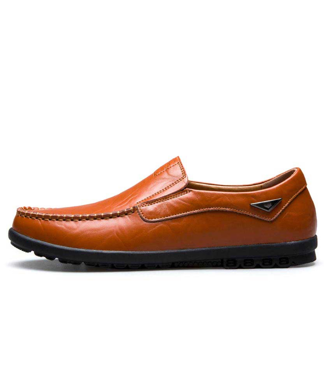 Red brown leather slip on shoe loafer with metal ornament | Mens shoe ...